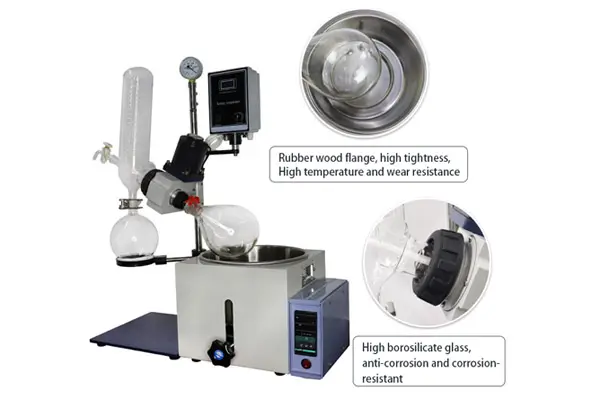 Typical benchtop lab rotary evaporator setup in action