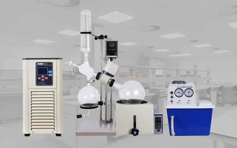 rotary evaporator distillation setup in a lab