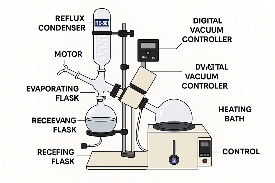 Diagram of rotary evaporator components