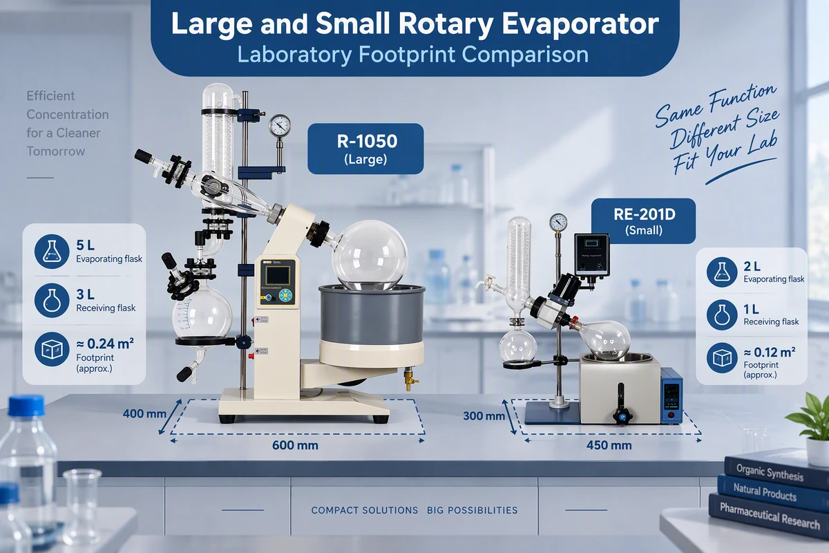 large and small rotary evaporator laboratory footprint comparison