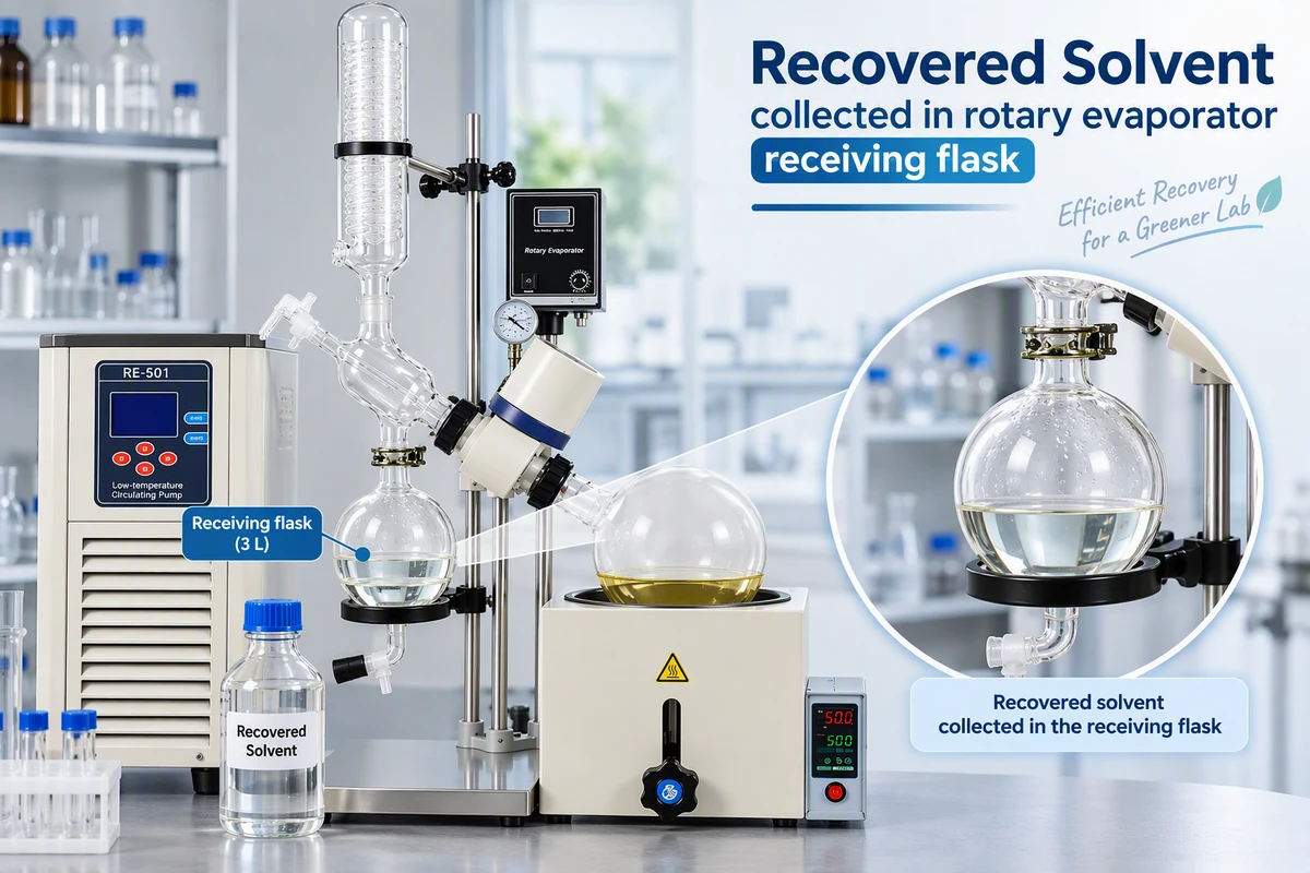 recovered solvent collected in rotary evaporator receiving flask