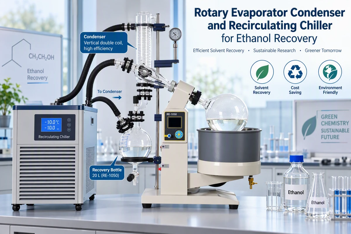 rotary evaporator condenser and recirculating chiller for ethanol recovery